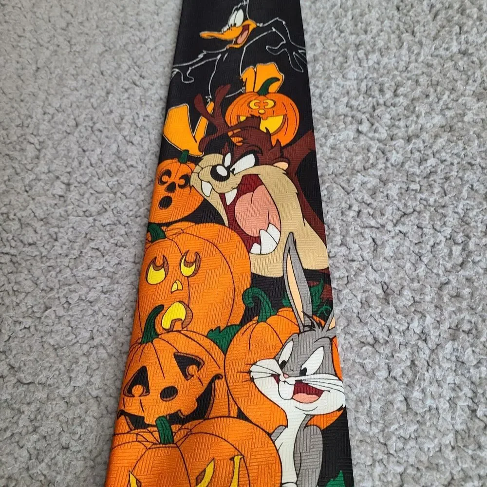 Vintage Halloween Looney Tunes Tie Necktie 1996 Polyester Spooky Bugs Taz‎ Daffy